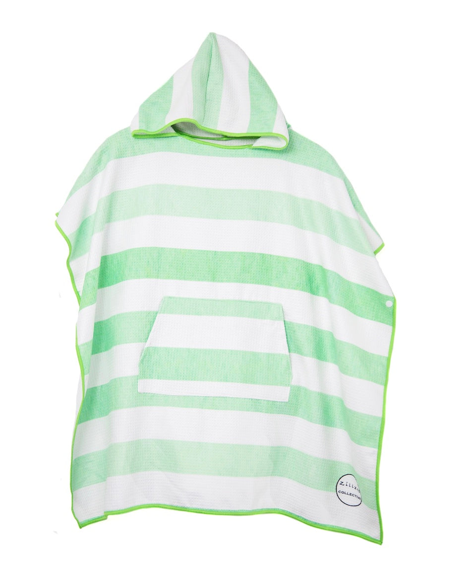 Bath Poncho for Children - green medium striped